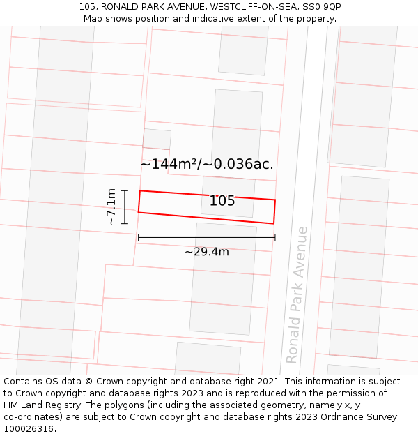 105, RONALD PARK AVENUE, WESTCLIFF-ON-SEA, SS0 9QP: Plot and title map