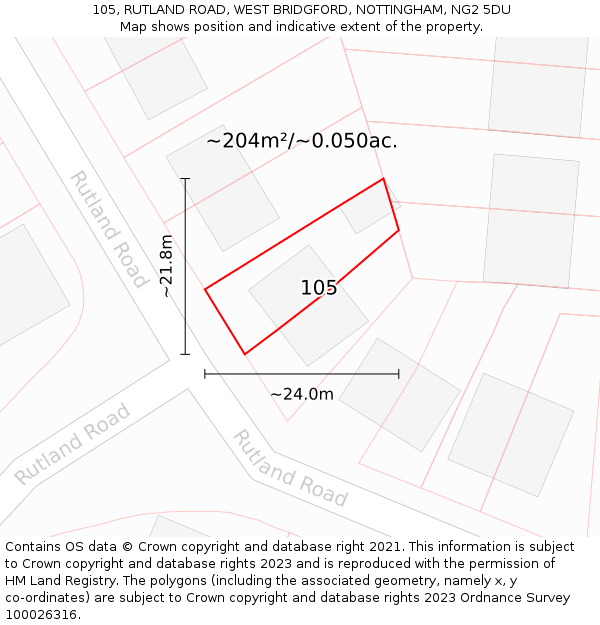 105, RUTLAND ROAD, WEST BRIDGFORD, NOTTINGHAM, NG2 5DU: Plot and title map