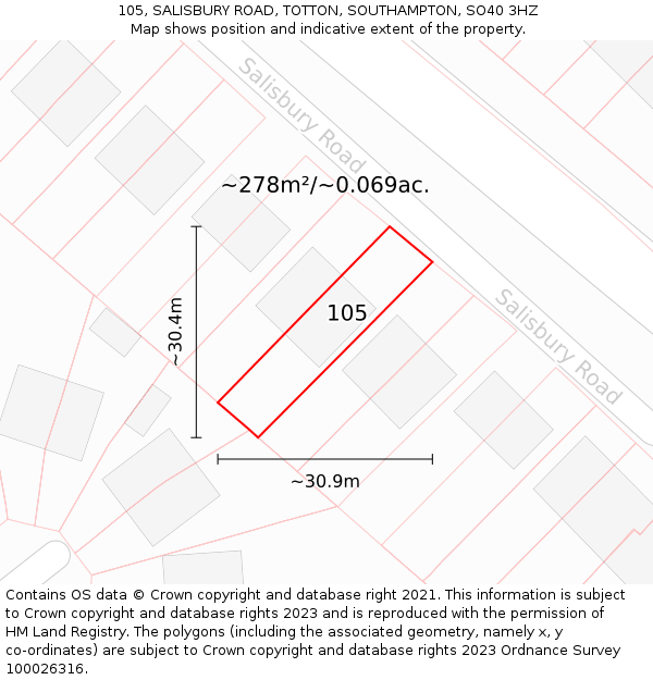 105, SALISBURY ROAD, TOTTON, SOUTHAMPTON, SO40 3HZ: Plot and title map