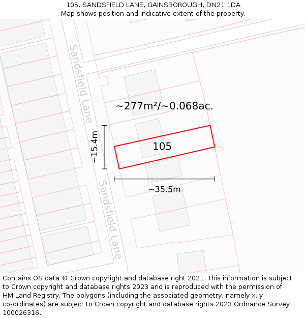 105, SANDSFIELD LANE, GAINSBOROUGH, DN21 1DA: Plot and title map