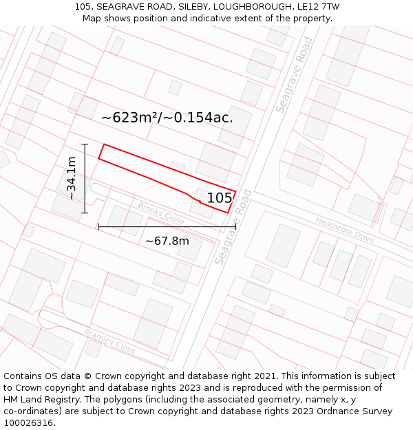 105, SEAGRAVE ROAD, SILEBY, LOUGHBOROUGH, LE12 7TW: Plot and title map