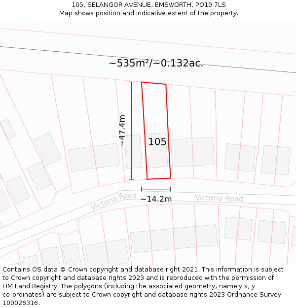 105, SELANGOR AVENUE, EMSWORTH, PO10 7LS: Plot and title map