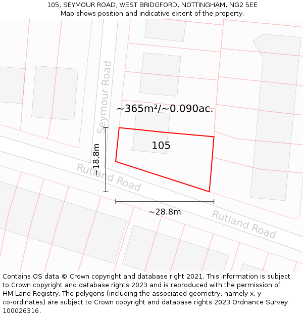 105, SEYMOUR ROAD, WEST BRIDGFORD, NOTTINGHAM, NG2 5EE: Plot and title map