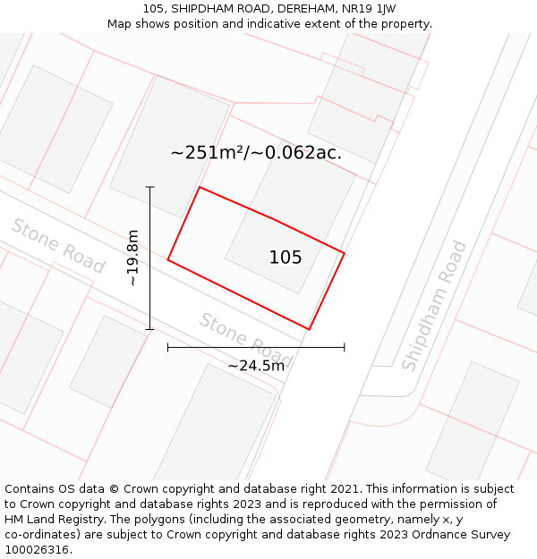 105, SHIPDHAM ROAD, DEREHAM, NR19 1JW: Plot and title map