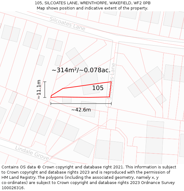 105, SILCOATES LANE, WRENTHORPE, WAKEFIELD, WF2 0PB: Plot and title map