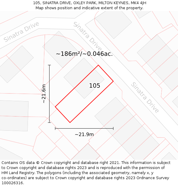 105, SINATRA DRIVE, OXLEY PARK, MILTON KEYNES, MK4 4JH: Plot and title map