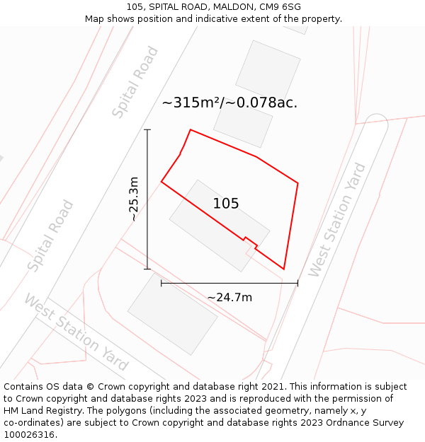 105, SPITAL ROAD, MALDON, CM9 6SG: Plot and title map