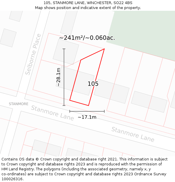 105, STANMORE LANE, WINCHESTER, SO22 4BS: Plot and title map