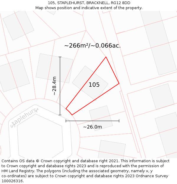 105, STAPLEHURST, BRACKNELL, RG12 8DD: Plot and title map