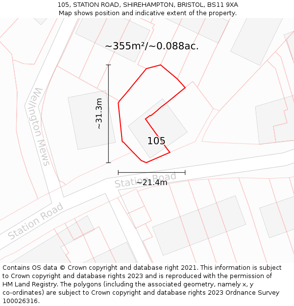 105, STATION ROAD, SHIREHAMPTON, BRISTOL, BS11 9XA: Plot and title map