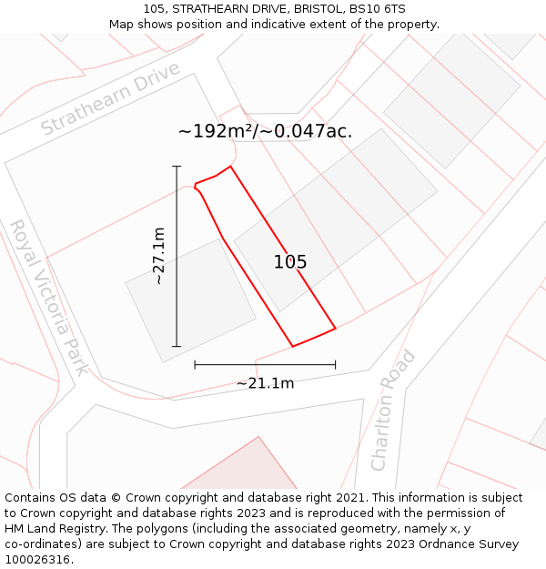 105, STRATHEARN DRIVE, BRISTOL, BS10 6TS: Plot and title map