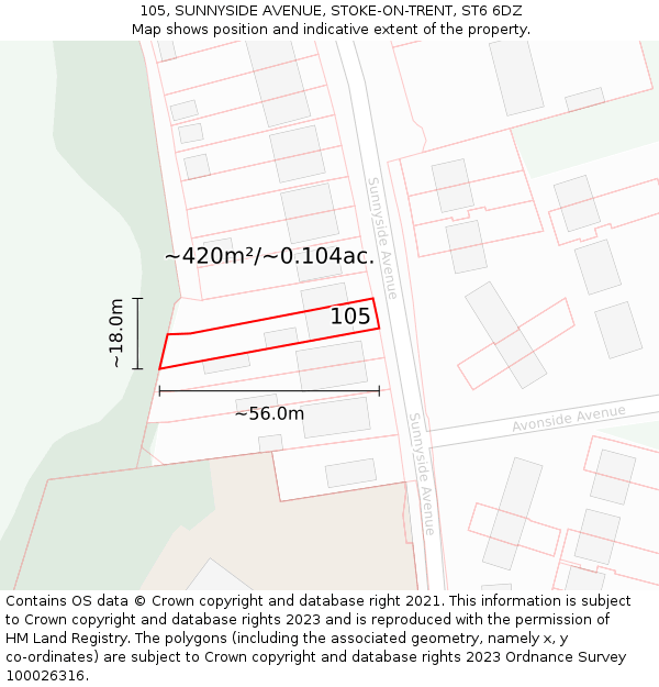 105, SUNNYSIDE AVENUE, STOKE-ON-TRENT, ST6 6DZ: Plot and title map