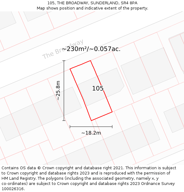 105, THE BROADWAY, SUNDERLAND, SR4 8PA: Plot and title map