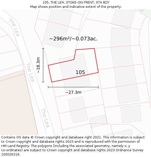 105, THE LEA, STOKE-ON-TRENT, ST4 8DY: Plot and title map