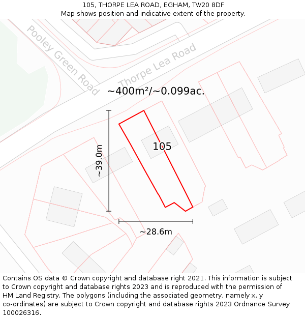 105, THORPE LEA ROAD, EGHAM, TW20 8DF: Plot and title map