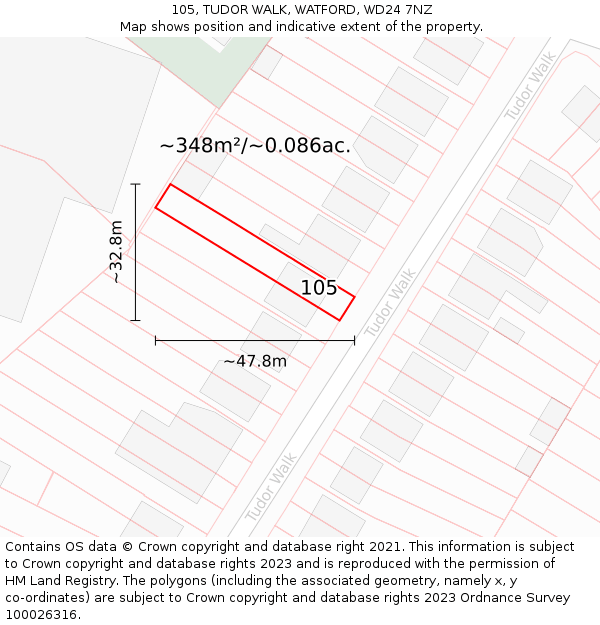 105, TUDOR WALK, WATFORD, WD24 7NZ: Plot and title map