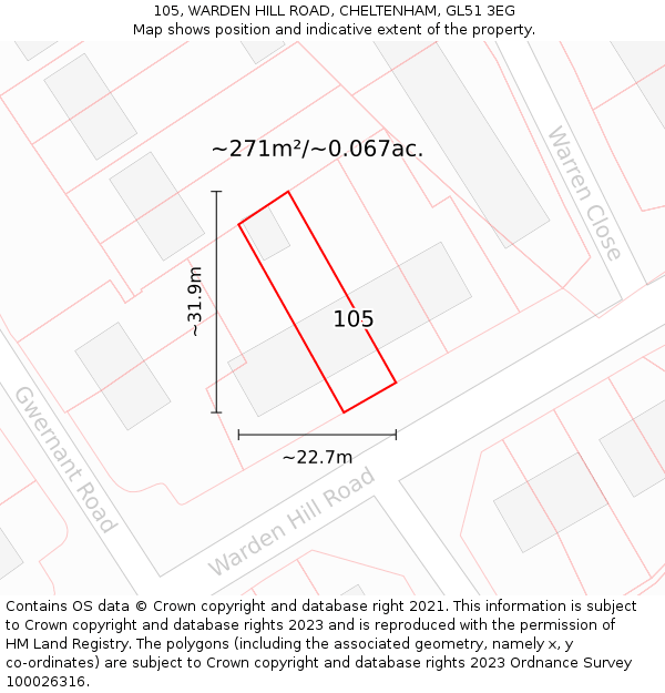 105, WARDEN HILL ROAD, CHELTENHAM, GL51 3EG: Plot and title map