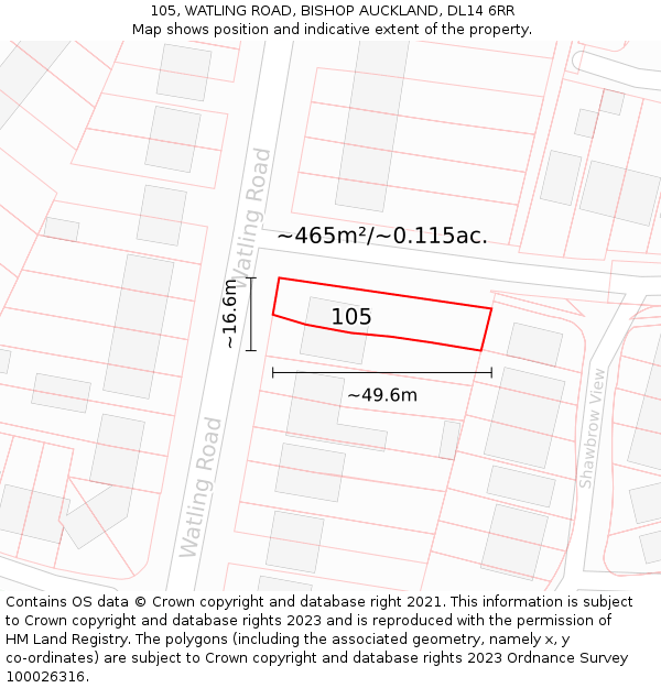 105, WATLING ROAD, BISHOP AUCKLAND, DL14 6RR: Plot and title map