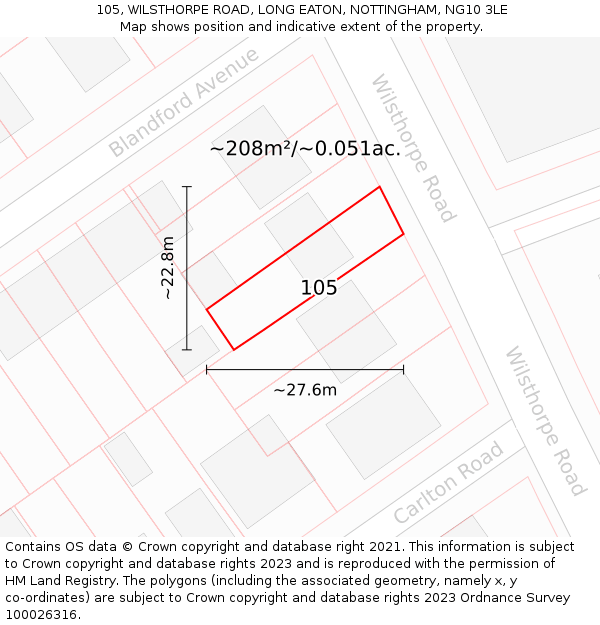 105, WILSTHORPE ROAD, LONG EATON, NOTTINGHAM, NG10 3LE: Plot and title map