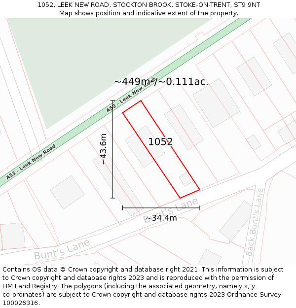 1052, LEEK NEW ROAD, STOCKTON BROOK, STOKE-ON-TRENT, ST9 9NT: Plot and title map