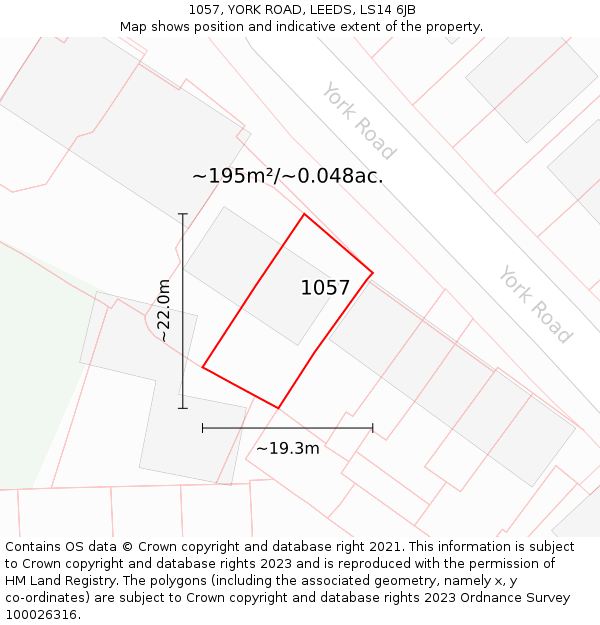 1057, YORK ROAD, LEEDS, LS14 6JB: Plot and title map