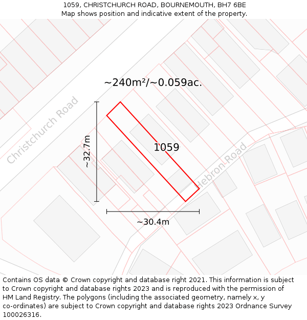 1059, CHRISTCHURCH ROAD, BOURNEMOUTH, BH7 6BE: Plot and title map