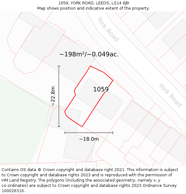 1059, YORK ROAD, LEEDS, LS14 6JB: Plot and title map