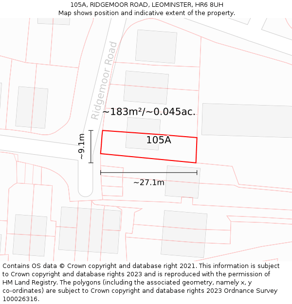 105A, RIDGEMOOR ROAD, LEOMINSTER, HR6 8UH: Plot and title map