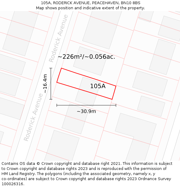 105A, RODERICK AVENUE, PEACEHAVEN, BN10 8BS: Plot and title map