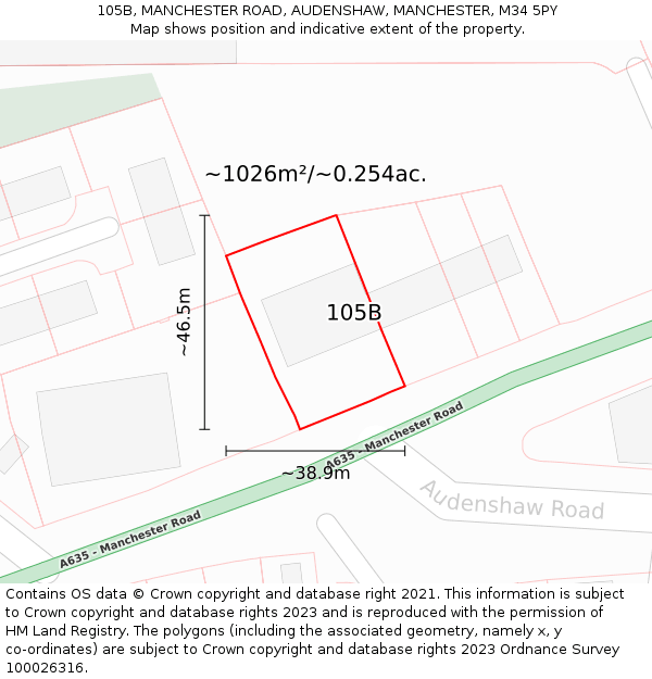 105B, MANCHESTER ROAD, AUDENSHAW, MANCHESTER, M34 5PY: Plot and title map