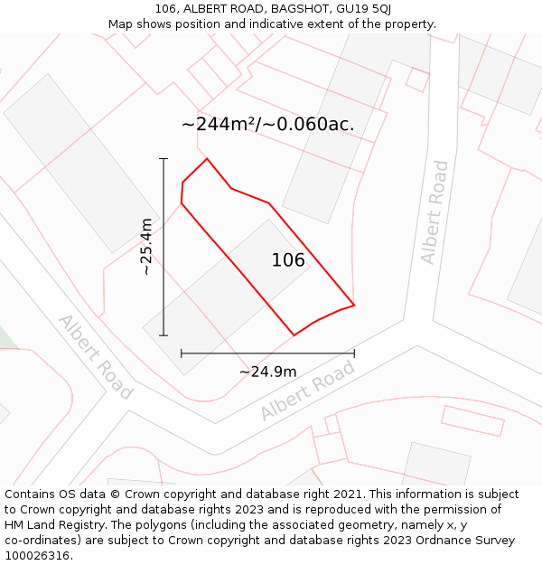 106, ALBERT ROAD, BAGSHOT, GU19 5QJ: Plot and title map