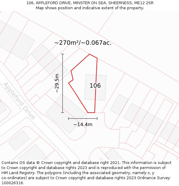 106, APPLEFORD DRIVE, MINSTER ON SEA, SHEERNESS, ME12 2SR: Plot and title map