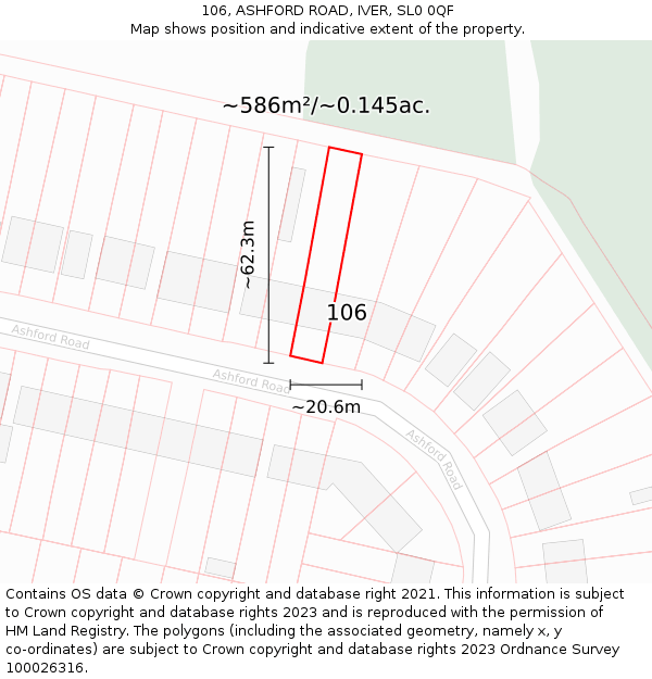 106, ASHFORD ROAD, IVER, SL0 0QF: Plot and title map