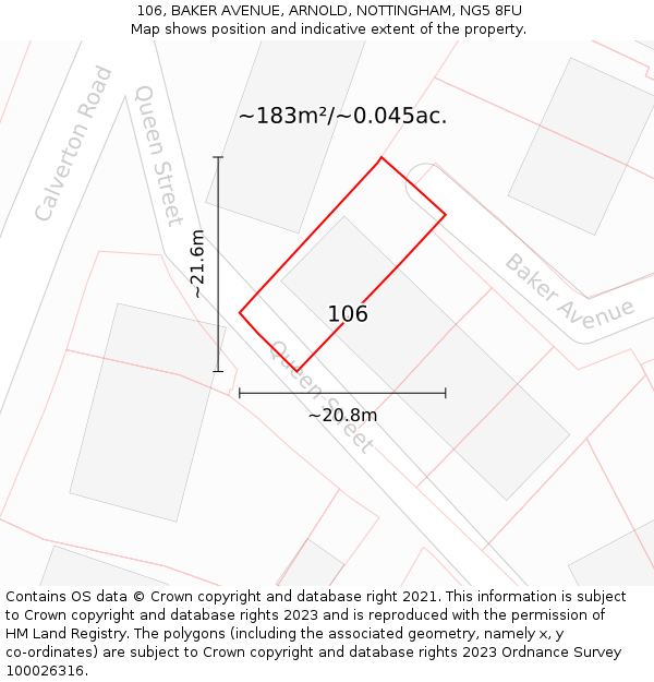 106, BAKER AVENUE, ARNOLD, NOTTINGHAM, NG5 8FU: Plot and title map