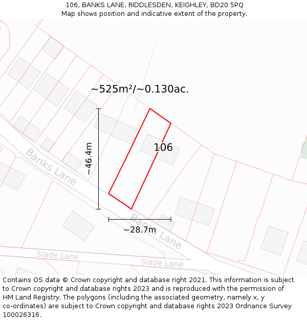 106, BANKS LANE, RIDDLESDEN, KEIGHLEY, BD20 5PQ: Plot and title map