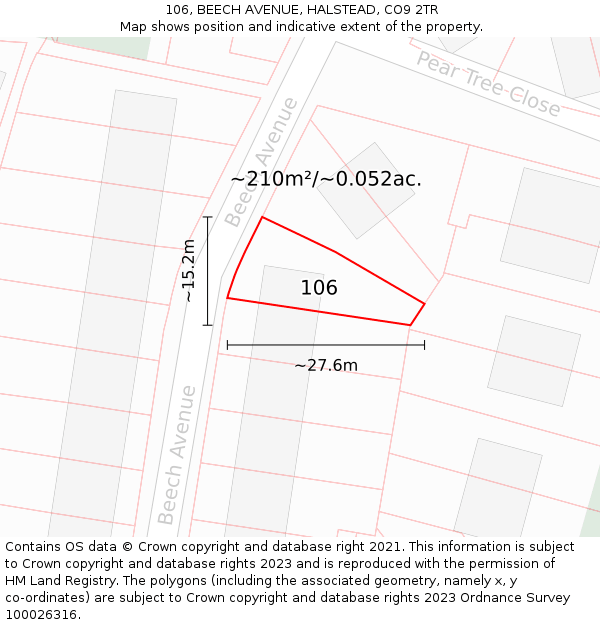 106, BEECH AVENUE, HALSTEAD, CO9 2TR: Plot and title map