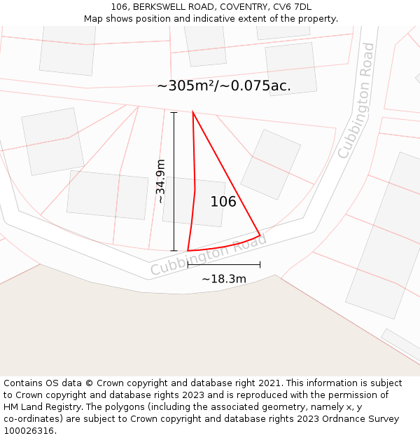 106, BERKSWELL ROAD, COVENTRY, CV6 7DL: Plot and title map