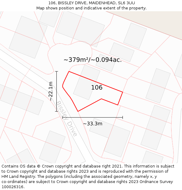 106, BISSLEY DRIVE, MAIDENHEAD, SL6 3UU: Plot and title map