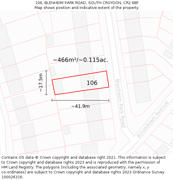 106, BLENHEIM PARK ROAD, SOUTH CROYDON, CR2 6BF: Plot and title map