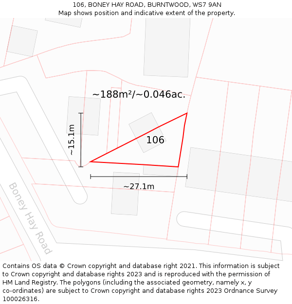 106, BONEY HAY ROAD, BURNTWOOD, WS7 9AN: Plot and title map