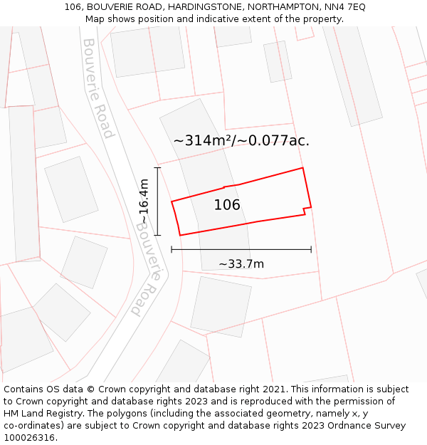 106, BOUVERIE ROAD, HARDINGSTONE, NORTHAMPTON, NN4 7EQ: Plot and title map