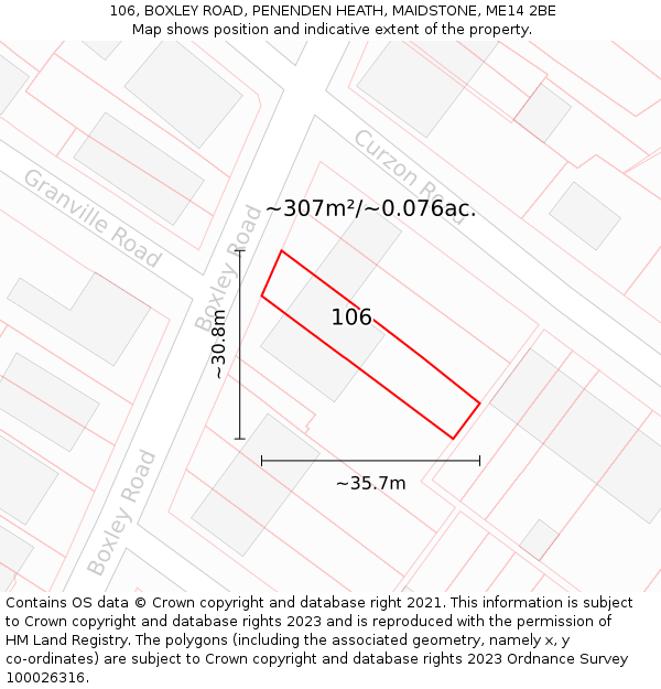 106, BOXLEY ROAD, PENENDEN HEATH, MAIDSTONE, ME14 2BE: Plot and title map