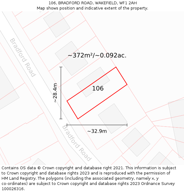 106, BRADFORD ROAD, WAKEFIELD, WF1 2AH: Plot and title map