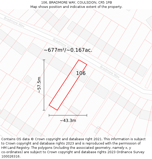 106, BRADMORE WAY, COULSDON, CR5 1PB: Plot and title map