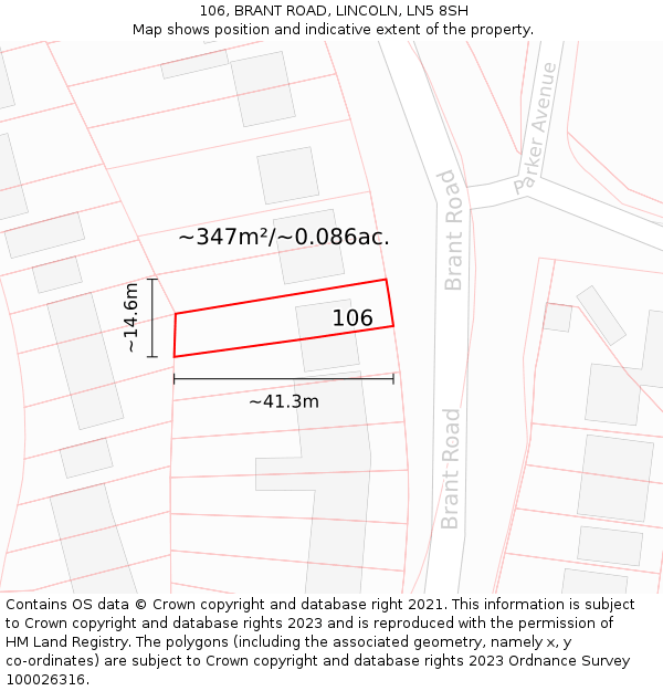 106, BRANT ROAD, LINCOLN, LN5 8SH: Plot and title map