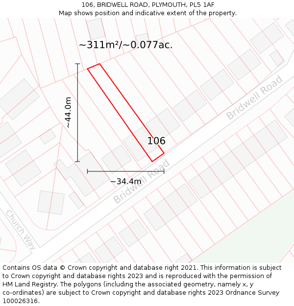 106, BRIDWELL ROAD, PLYMOUTH, PL5 1AF: Plot and title map