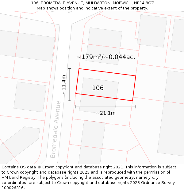 106, BROMEDALE AVENUE, MULBARTON, NORWICH, NR14 8GZ: Plot and title map