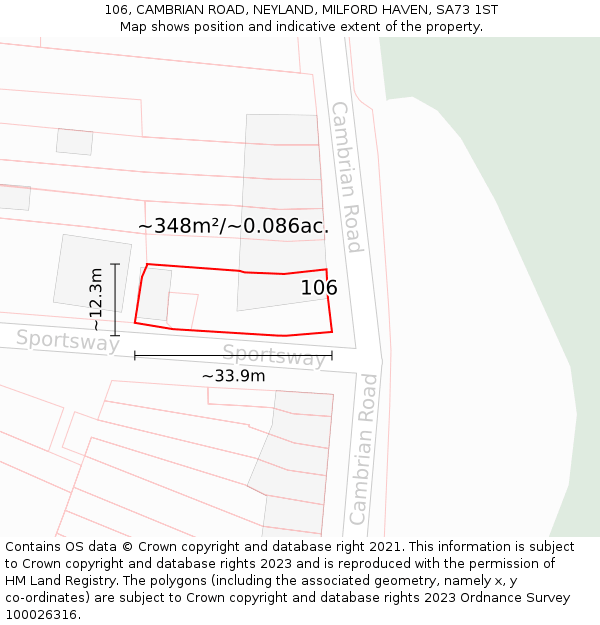 106, CAMBRIAN ROAD, NEYLAND, MILFORD HAVEN, SA73 1ST: Plot and title map