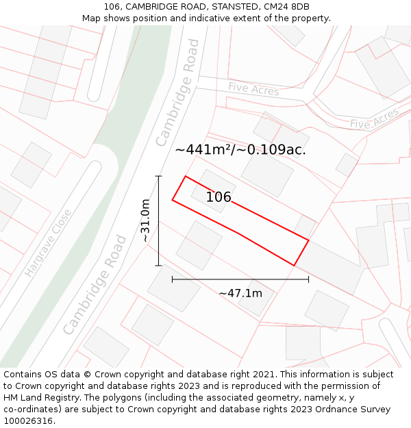 106, CAMBRIDGE ROAD, STANSTED, CM24 8DB: Plot and title map