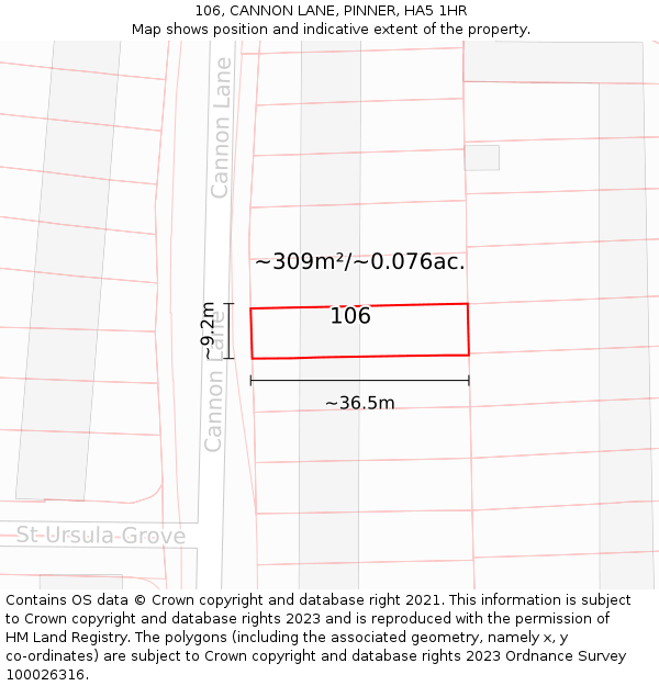 106, CANNON LANE, PINNER, HA5 1HR: Plot and title map